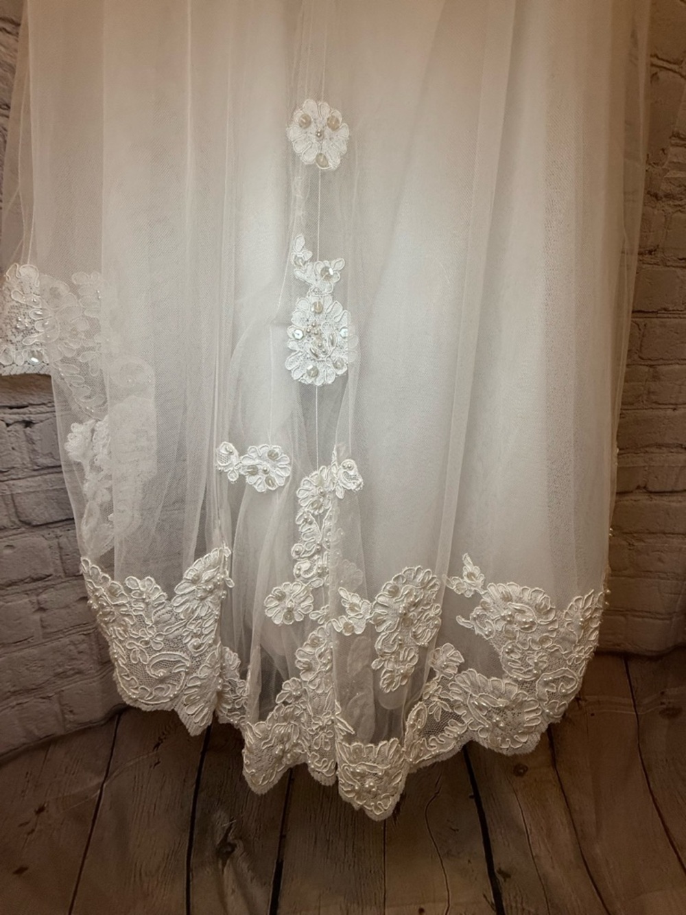 David's Bridal White Embroidered Tulle Flower Girl Dress - Picture 15 of 16